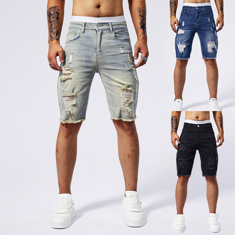Streetwear Brand Denim - 2025 verão novos homens rasgados denim