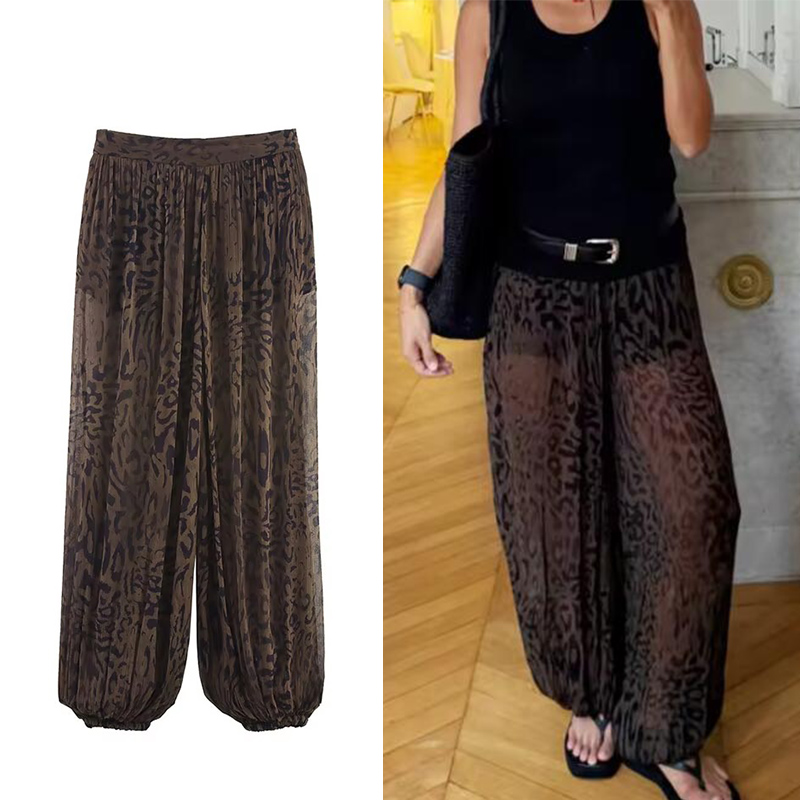 Streetwear Brand Vintage - Calças de leopardo vintage oversize novo